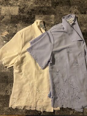 Joanna Embroidered Scallop-Edge Blouses
